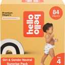 Hello Bello Premium Diapers, Size 4 (22-37 lbs) Surprise Pack for Girls - 84 Count, Hypoallergenic with Soft, Cloth-Like Feel - Assorted Girl & Gender Neutral Patterns