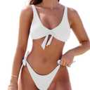 Rajputana Bikini Set for Women Front Tie Knot Tie Side String Two Piece Bathing Suits Swimsuit (Medium, White)