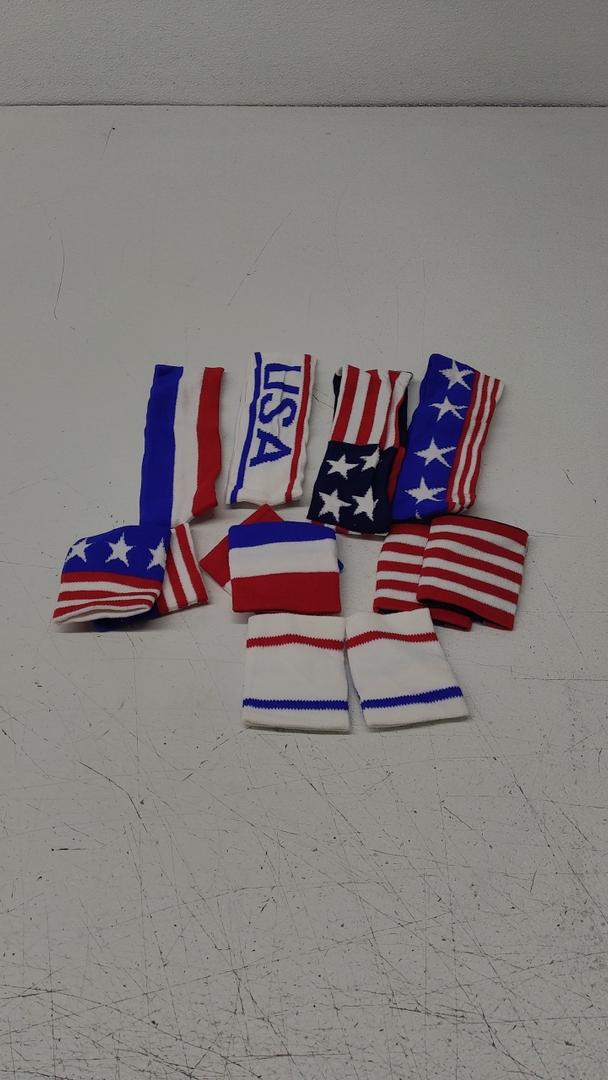 Liliful 4 Sets Patriotic American Flag Sports Headband and Wristband Set 4th of July Head Wraps Striped Sweatband Memorial Day USA Sports Accessories for Basketball Football Running Gym Exercise