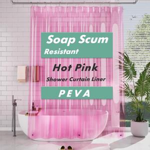 AmazerBath Extra Long Shower Curtain Liner, Clear Pink Shower Liner 84 Inches Long, 72x84 Plastic Shower Curtain Liners, Cute Tall Shower Liner, PEVA Bathroom Shower Curtain Liners & 3 Magnets
