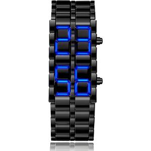 Gosasa Men's Lava Style Stainless Steel Watch Red Blue LED Digital Watch Black Bracelet Watch