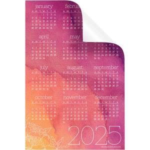 Annual Year-at-A-Glance Calendar Sticker Decal | Removable and Repositionable (Peony 2025, 6 x 9 inches)