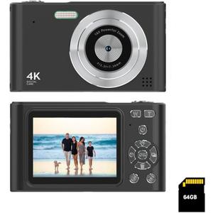 Digital Pocket Camera with 16X Zoom, 64GB Memory, FHD 1080P, Anti Shake - Compact Small Camera Gift for Boys Girls Kids (Black)