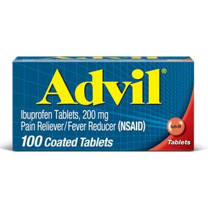 Advil Pain Reliever and Fever Reducer, Pain Relief Medicine with Ibuprofen 200mg for Headache, Backache, Menstrual Pain and Joint Pain Relief - 100 Coated Tablets
