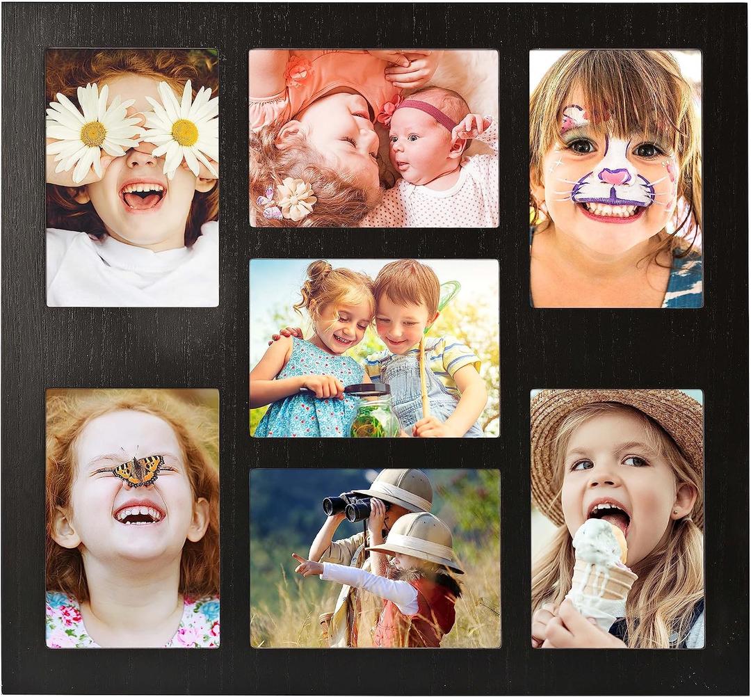 Picture Frame Collage 5x7 Photos Display - 7 Openings Photo Collage Picture Frame Wall Decor for Wall Mounting Vertically or Horizontally Frames for Wedding Anniversary, 19.4x17.4 inches