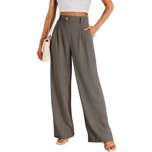 LILLUSORY Wide Leg Dress Pants Women's High Waisted Dressy Trousers (Beige, L)
