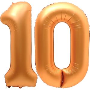 10 Balloon Number, 40 Inch Orange Foil Balloons Giant Jumbo Helium Number 10 Balloons for Boys Girls 10th Birthday Decorations Anniversary Events Party Decorations (Orange)