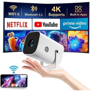 Mini Projector With Wifi And Bluetooth, 1080P Portable Projector, Movie Projector for Bedroom, Supports Smartphones/TV Stick/iPad/PS5/Laptop/HDMI/USB