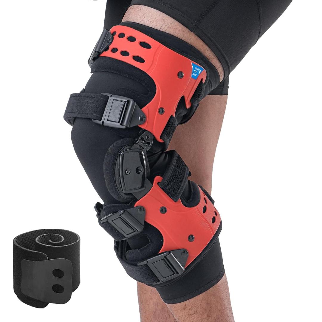 OA Unloader Knee Brace with Sleeves and Anti-Strap for Osteoarthritis, Load Rheumatoid Arthritis, Bone on Bone Offloader, Cartilage Repair, Degeneration, Lateral Unloader Knee Brace (Red L)