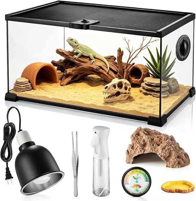 10 Gallon Reptile Terrarium Glass Starter Habitat 20" x 12" x 10" for Gecko Snake