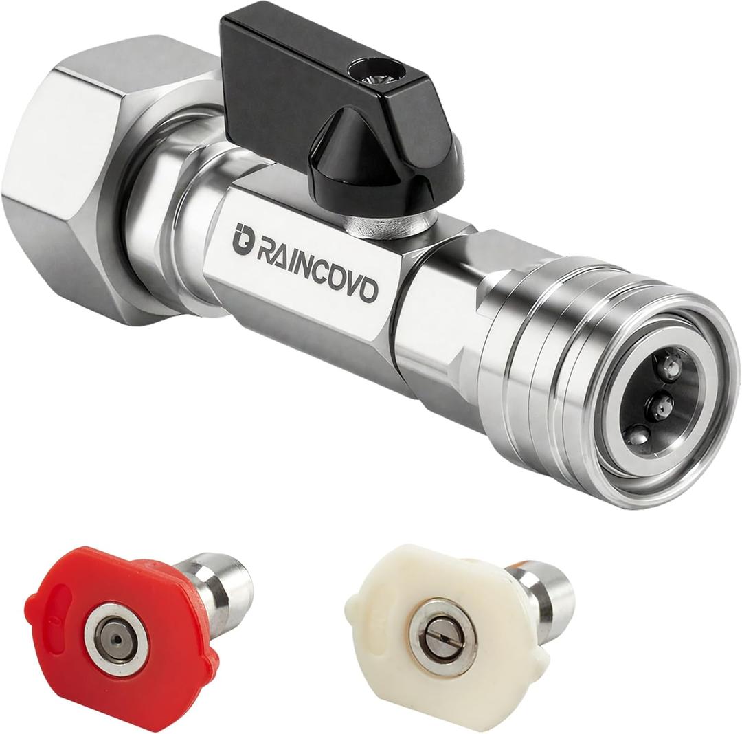 Raincovo Garden Hose Shut Off Valve to Pressure Washer Adapter, 3/4" GHT to 1/4" Quick Connect, Convert Water Hose into Power Washer Nozzle Tips, Car Washing Nozzle & Hose Attachment