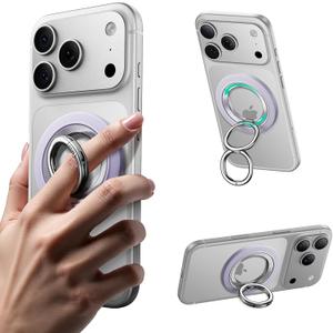 ESR for MagSafe Phone Grip, Dual-Side Magnetic Phone Grip,360 Adjustable Thin Magnetic Ring Holder Stand,for iPhone 17 16 15 14 13 12, Samsung,All Phones, MagSafe Accessories (2 Metal Rings Included) (Lavender)