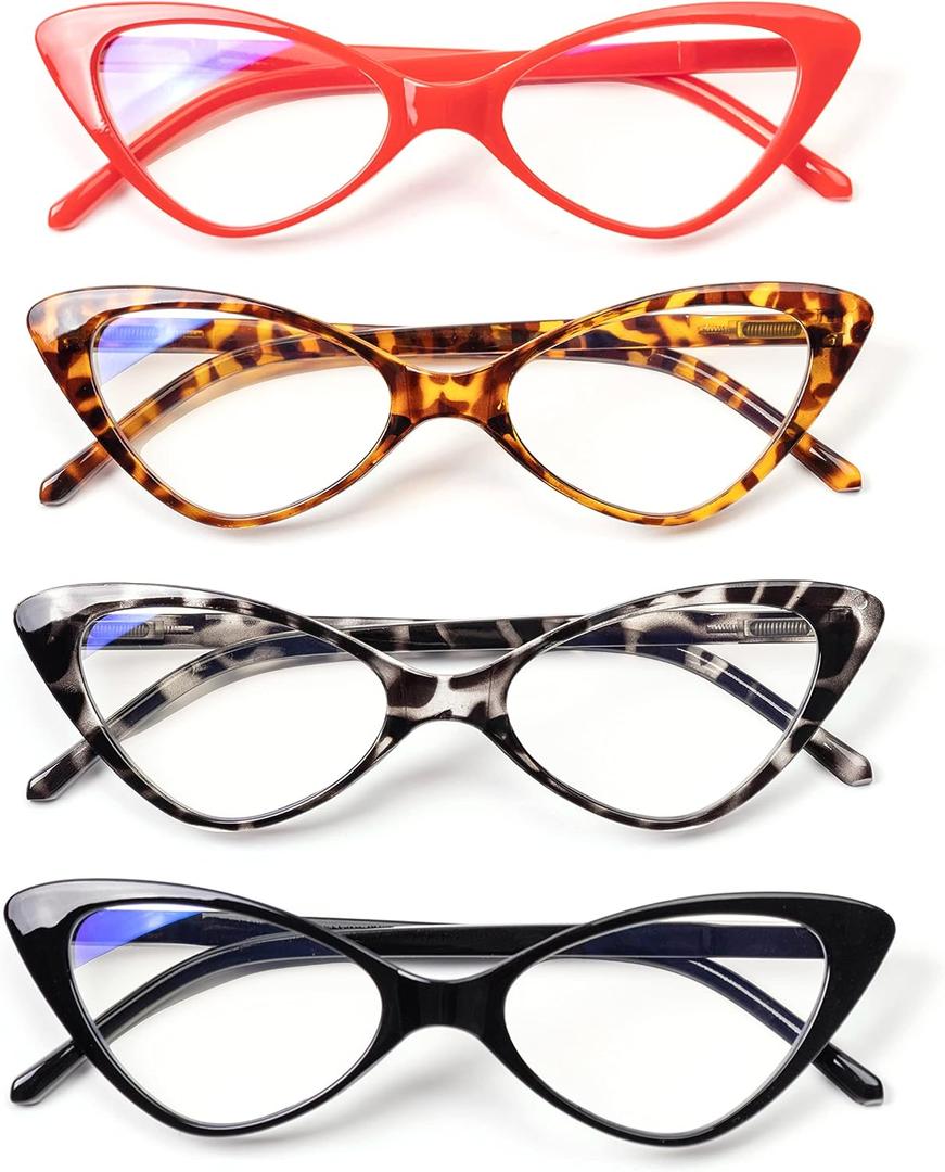 RLOZRN Reading Glasses for Women - Cat Eye Blue Light Blocking Readers for Women - Flexible Spring Hinge - Anti Glare UV - 4 Pairs, +1.75