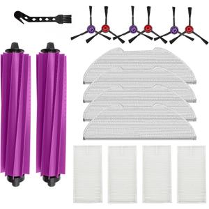 CLEANXIOR Replacement Accessories for Eureka E20 Plus Robot Vacuum,1Rubber Main Brush,4Mop Pads,2Filters,4Side Brush;2Rubber Main Brush,4Mop Pads,4Filters,6Side Brush. (17, E20)