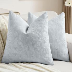 FUTEI Pack of 2 Chenille Decorative Throw Pillow Covers 18x18 Inch,Soft Cozy Striped Geometric Patterns Cushion Case,Modern Home Decor for Couch Bed Living Room,Light Blue