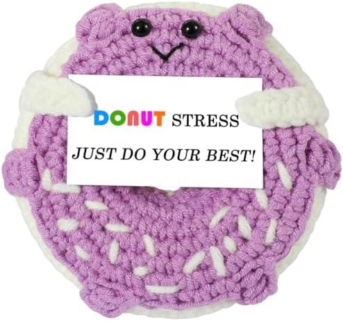Pack of 2 Crochet Donut Stress - Positive Emotional Inspirational Support Cute Handmade Crochet Donut for Women Kids Friends Motivational Presents (Purple)