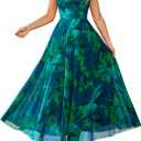 BTFBM Women Summer Floral Maxi Dresses Elegant Spaghetti Strap Dress Printed Party Dress Beach Long Dresses,Large