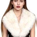 XEPST Faux Fur Shawl for Women, Women's Faux Fur Collar Scarf Wrap Winter Neck Warmer (White With Tips)