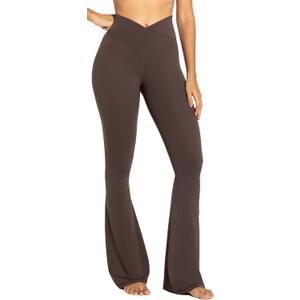Sunzel Flare Leggings, Crossover Yoga Pants with Tummy Control, High-Waisted and Wide Leg (Medium, Seal Brown)