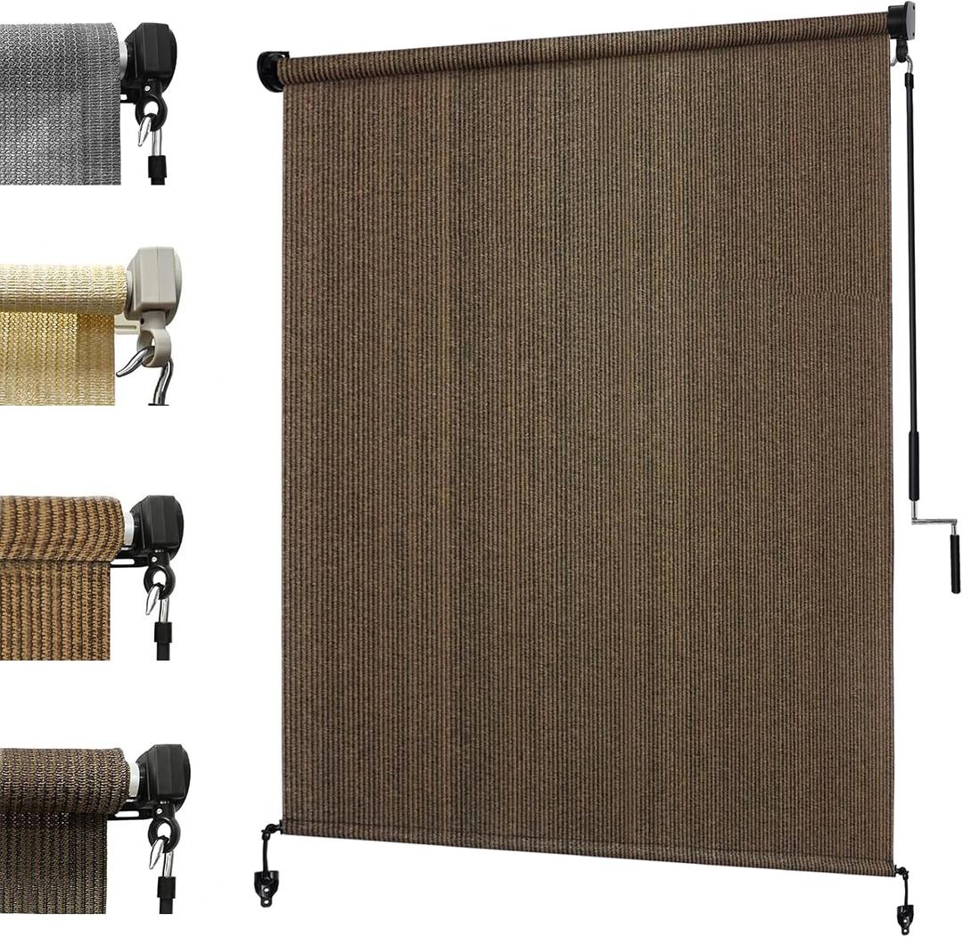 KANAGAWA 6'(W) x8'(H) Mocha Outdoor Roller Shade - Cordless Exterior Roll Up Sun Shade for Patio, Pergola, Front Porch, Gazebo - Outdoor Blinds Screens for Patio, 72"W x 96"H