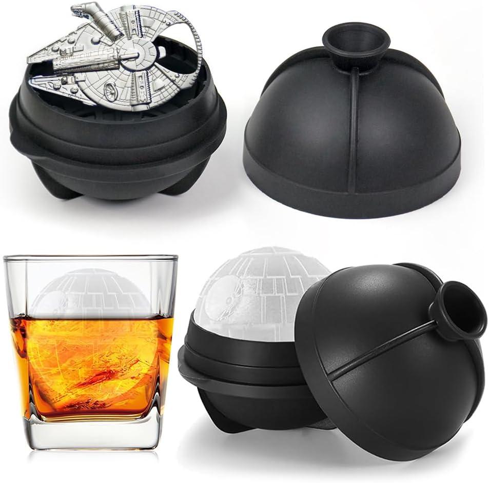 2 Packs Death Star Ice Cube Mold with Millennium Falcon Bottle Opener3D Star War Ice Cube Mold for Whiskey, Bourbon, Cocktails.Funny Star Wars Gifts for Men Women Him Dad