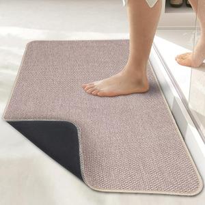 Bath Mat,Ultra Thin Bathroom Rugs,Rubber Bath Mats for Bathroom,No Slip Bath Rugs,Quick Dry,Machine Washable,Low Pile,Absorbent,Shower Outside,Sink,Home Decor Accessories.Black,1'8"x2'8"(20x32inch), Color: Beige