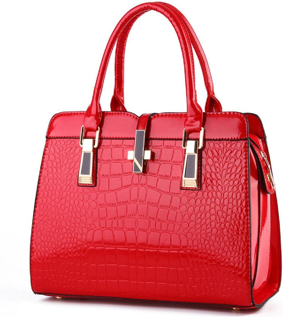 XingChen Shiny Patent Leather Handbag for Women Purse Crocodile Pattern Top-Handle Satchel Ladies Shoulder Bag Tote
