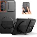 SURITCH for Samsung Galaxy S23+ Plus Case with 360° Rotatable Hand Strap Phone Grip & Invisible Kickstand & Slide Camera Cover, Rugged Shockproof Protective Cover for S23+ -Black