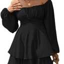 Linsery Womens Ruffle Long Sleeve Short Rompers Sexy Layered Tie Waist Chiffon One Piece Outfits Solid Jumpsuit XL
