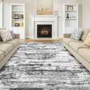 Area Rugs for Living Room: 7x10 Abstract Washable Rug Modern Neutral Large Soft Stain Resistant Non-Slip Backing Machine Table for Bedroom Dining Room Indoor Home Office Carpet - Black Grey