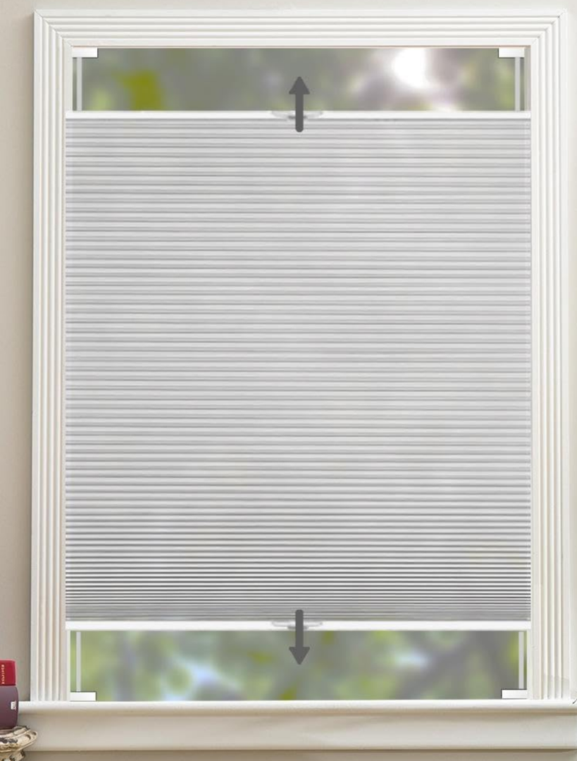 Custom Size Tension Holding Top Down Bottom Up Cellular Shades, Privacy Light Filtering Top Down Bottom Up Cellular Shades, Energy-Saving Honeycomb Blinds,Noise Reduction Honeycomb Blind 64 x 152 In Gray