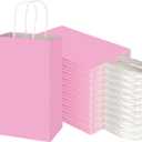 Toovip 100 Pack 5.25x3.25x8.25 Inch Small Light Pink Kraft Paper Bags with Handles Bulk, Gift Wrap Bags for Favor Grocery Retail Party Birthday Shopping Business Goody Craft Merchandise Take Out Sacks