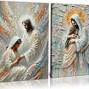 2Pcs Jesus Embracing Woman Canvas Wall Art Woman Lying Safely in Jesus Arms Wall Decor Bible Story Pictures Paintings Modern Christian Healing Posters Prints for Living Room Church 16 x 24 Inch