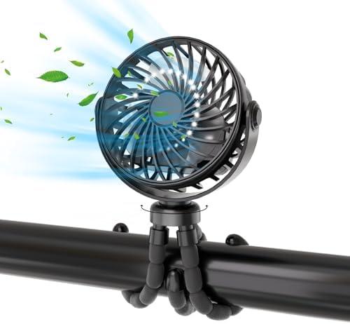 Leisuda Mini Portable Stroller Fan, Battery Powered Clip On, Detachable 3 Speed 360° Rotating Flexible Handheld Tripod Fan for Car Seat Crib Treadmill Travel, Black