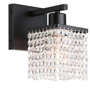 XiNBEi Lighting Crystal Wall Sconce, Modern Bathroom Sconce Light with K9 Clear Crystal Strands Shade Single Black Sconces Wall Lighting for Bath Bedroom Living Room XB-W327-1-MB