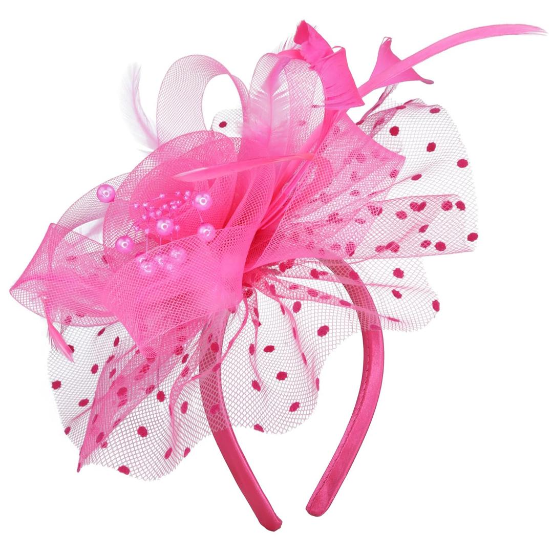 Needzo Fascinator for Women, Derby, The Oaks, Church, and Tea Party Accessory, Headband or Hair Clip, One Size (Pink)