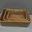 Natural Rectangular Rattan Storage Baskets (Set of 3), Hand Woven Food and Fruit Serving Baskets, Wicker Organizer for Living Room, Bedroom, Kitchen