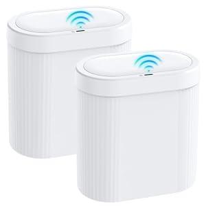 Jinligogo 2 Pack 5 Gallon Bathroom Trash Can with Lid, Automatic Motion Sensor White Trash Can, Touchless Slim Waterproof Garbage Bin for Kitchen, Bedroom, Office, and Bathroom