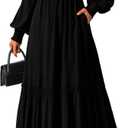 KIRUNDO Casual Fall Dresses for Women 2026 Flowy Long Sleeve Maxi Dress Smocked Empire Waist Square Neck Wedding Party, Medium