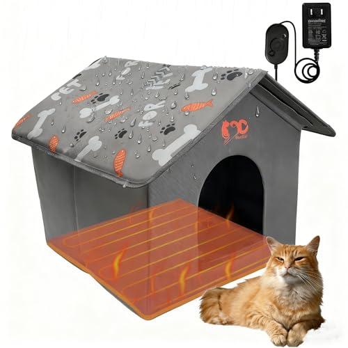 GeerDuo Heated Cat House, 3 Adjustable Temperature Indoor Dog House, Pressure Activated, Chew-Resistant Cord, Warm Shelter for Cats & Small Dogs(Pearl Cotton)