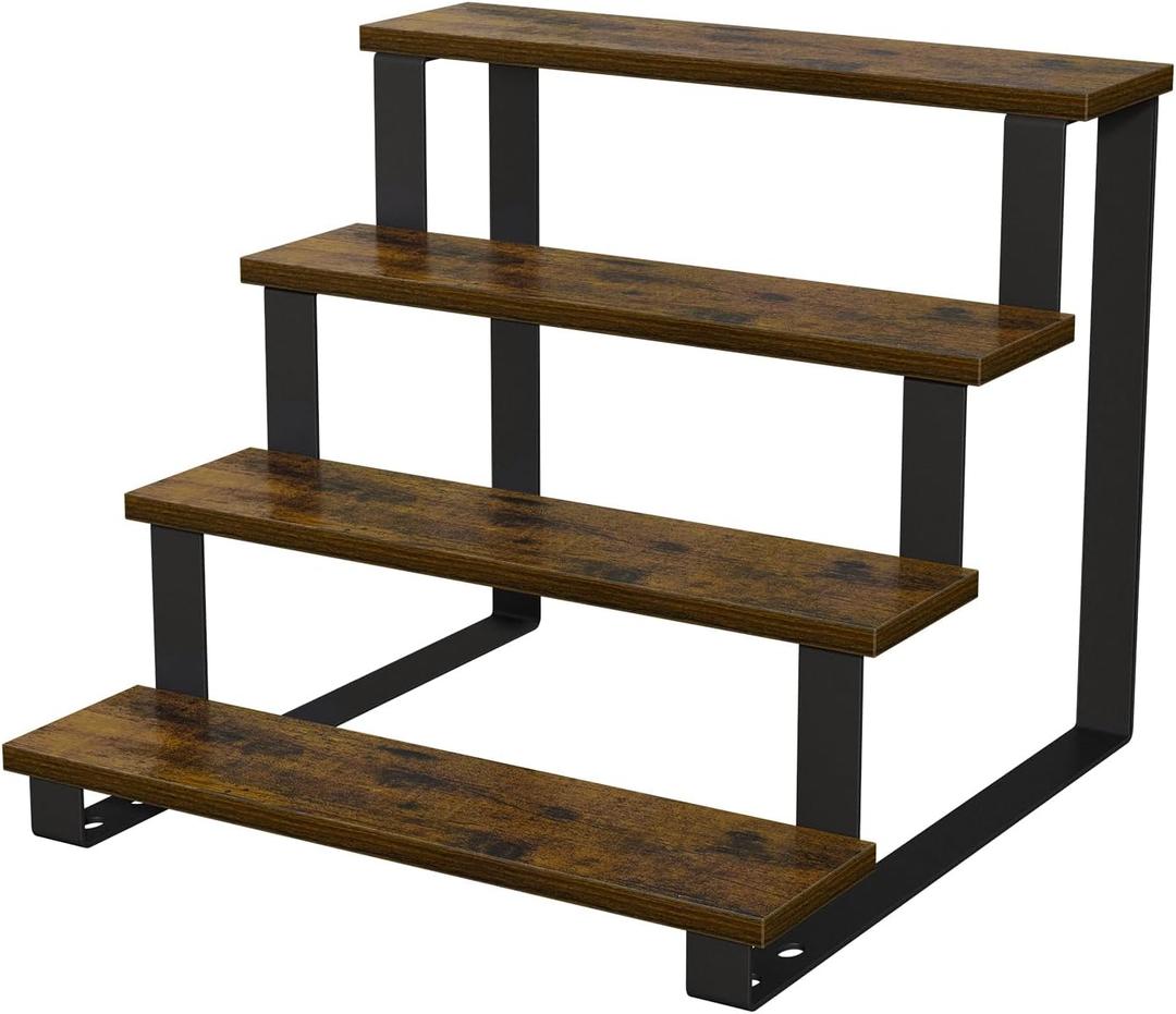 YINMIT Wooden Display Riser Stand,15.75 Inch Tiered Perfume and Cologne Organizer Stand, 4 Tier Spice Rack Organizer, Rustic Display Shelf for Cupcake, Figures, Candles (Brown,4 Tier Large)