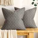 Miulee Pack of 2 Decorative Burlap Linen Euro Sham Throw Pillow Covers for Sofa Couch Bed 24x24 Inch Modern Farmhouse Pillowcase Rustic Woven Textured Cushion Cover Dark Grey