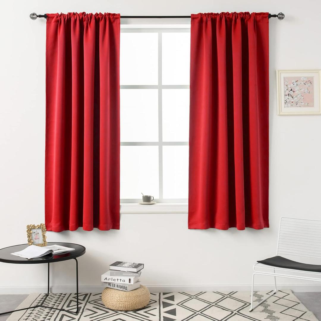 DUALIFE Red Blackout Curtains for Bedroom - 54 Inch Length Rod Pocket Energy Saving Thermal Insulated Room Darkening Noise Reducing Curtains for Living Room Set of 2 Panels (Red 42x54)