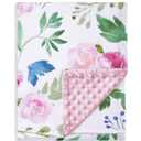 HOMRITAR Baby Blanket for Girls Super Soft Double Layer Minky with Dotted Backing, Receiving Blanket with Pink Floral Multicolor Printed Blanket 30 x 40 Inch(75x100cm)