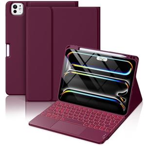 Hamile for iPad Pro 11-inch Case with Keyboard (M5/M4) - Magnetic Wireless Detachable Keyboard with Multi-Touch Trackpad 7 Color Backlit Stain Proof Folio Cover for Pro 11 Inch 2025 2024 - Dark Cherry