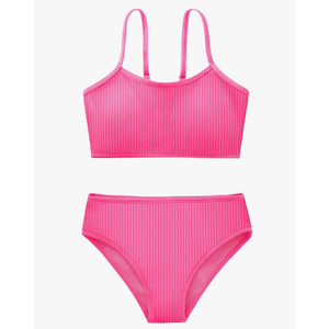 Girl's 2 Piece Swimsuit Solid Spaghetti Strap Bikini Sets Beach Bathing Suit Swimwear for Teen Kids, 14-13Y