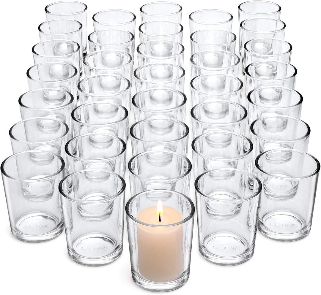 LETINE 72-Pack Votive Candle Holders Designed for Wedding Decor - Glass Candle Holder & Tea Lights Candle Holder - Candle Holders for Christmas, Wedding Centerpieces, Thanksgiving (Clear)