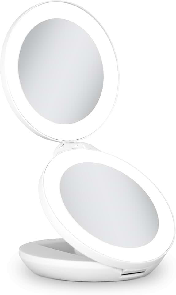 Zadro 4.5" Round LED Compact Mirror 10X/1X Travel Mirror with Lights and Magnification 3 AAA Batteries LED Makeup Mirror (White)