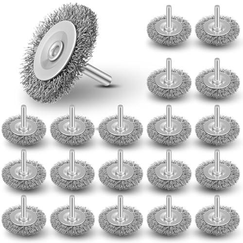 Moxweyeni 20 Pcs 2 Inch Stainless Steel Wire Wheel Brushes for Drill Bits with 1/4 Inch Shank, 0.0118" Carbon Steel Wire, for Power Operated Grinders