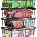 iSPECLE Freezer Organizer Bins - Fit 10 to 20 Cu.FT Chest Freezer, Pack of 4 Expandable Stackable Large Deep Freezer Organizer Bins Sort Food, Easily Get Food from Bottom Better Ventilation, Black